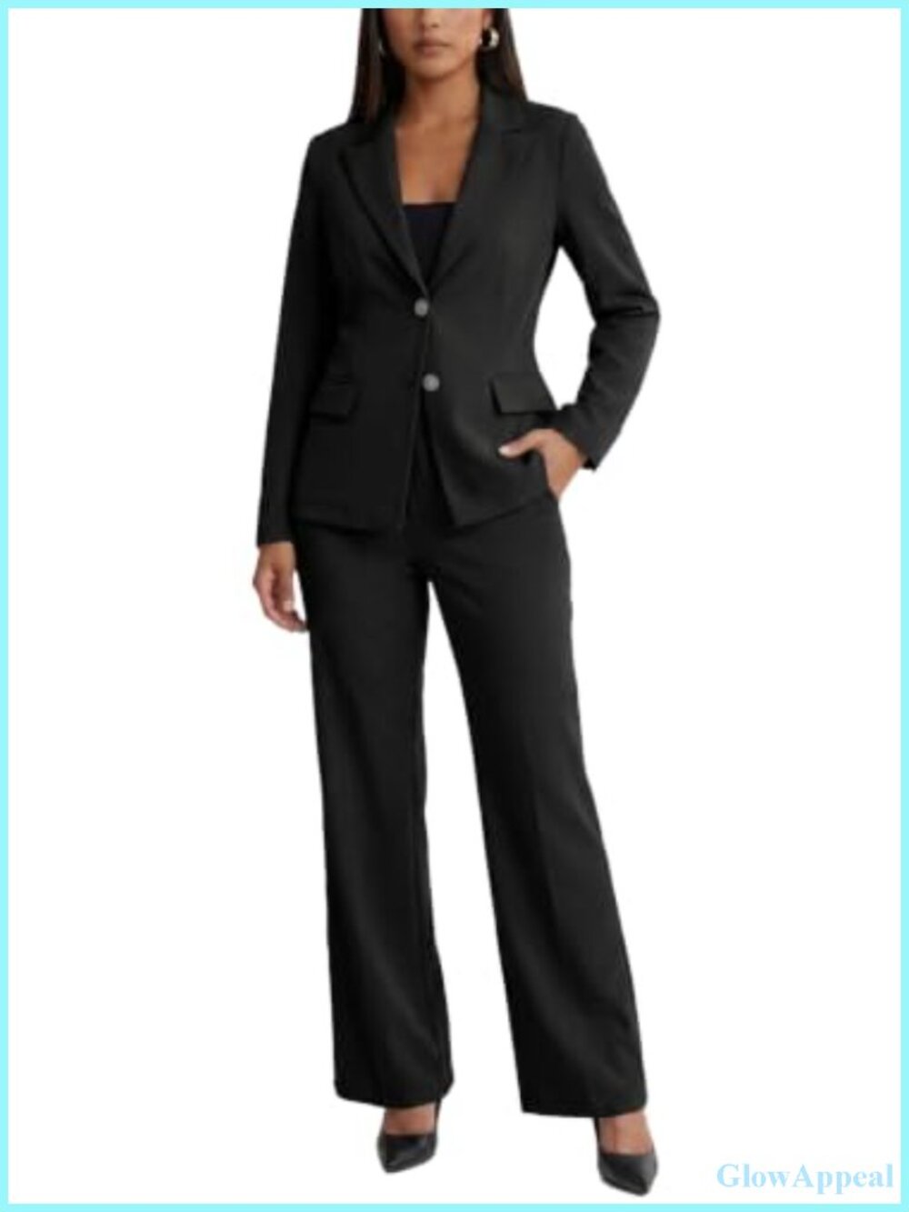 Women's 2 Piece Pantsuit Set Long Sleeve Blazer Straight Leg Pants Business